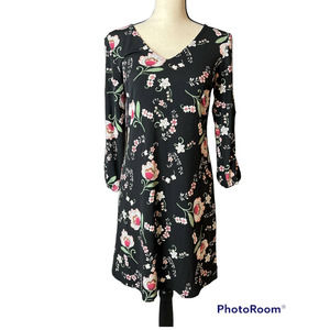 New KAARI blue Dress in Black Pink Multicolored Floral w/Cutout Sleeves Size XS